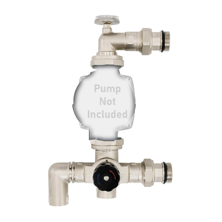 ZL 2536B black pump station with blending valve for underfloor heating systems, sleek manifold unit designed for efficient temperature management.