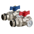 Kudos Trading manifold ball valves with temp gauge durable brass isolation valves for controlling water flow to underfloor heating manifolds, allowing easy maintenance and system control.