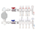 Kudos Trading manifold ball valves with temp gauge durable brass isolation valves for controlling water flow to underfloor heating manifolds, allowing easy maintenance and system control.
