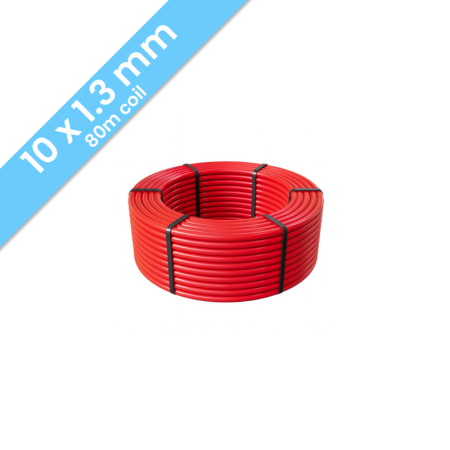 Kudos Trading PE RT 10mm x 1.3mm underfloor heating pipe, 80m coil, durable multilayer design for efficient water-based floor heating systems.