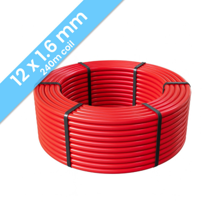 Kudos Trading PE RT 12mm x 1.6mm underfloor heating pipe, 240m coil, durable multilayer design for efficient water-based floor heating systems.