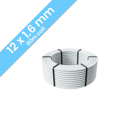 Kudos Trading 12mm x 1.6mm PERT-AL-PERT underfloor heating pipe, durable multilayer design for efficient water-based floor heating systems.