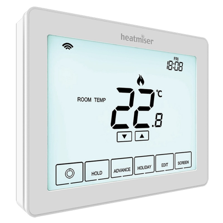 Heatmiser NeoStat Touch smart heating thermostat installed on wall