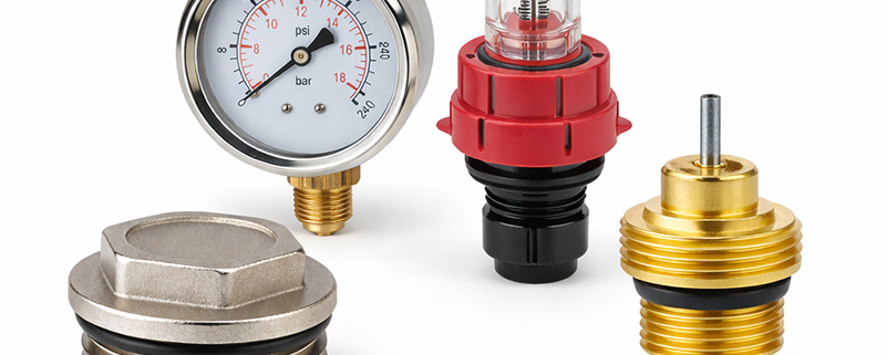 underfloor heating accessories; pressure gauge, flow meter, valve core, manifold header end cap