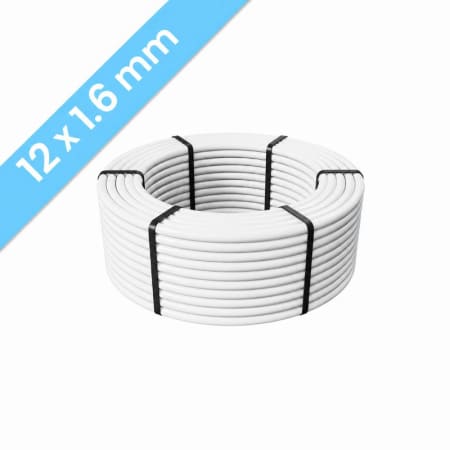 Kudos Trading PERT-AL-PERT 16mm x 2mm underfloor heating pipe, 100m coil, durable multilayer design for efficient water-based floor heating systems.