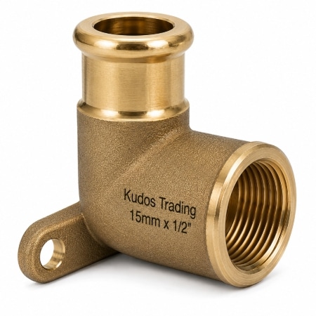 M Press copper wall plate elbow with female threaded outlet and fixing plate for secure water pipe