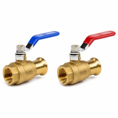 Both Red & Blue M Press copper full bore lever ball valve with press fit to BSP threaded connection for water pipework