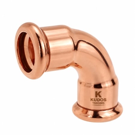 Brand M Press copper 90 degree elbow for changing direction in copper water and heating pipework using M profile press connections